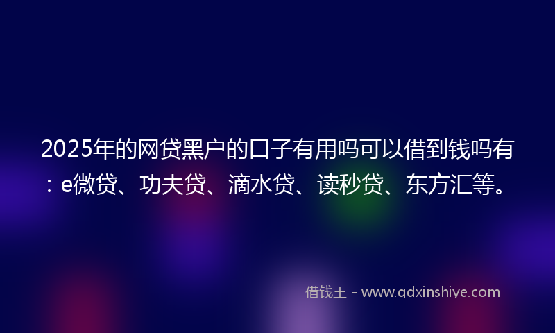 2025年的网贷黑户的口子有用吗可以借到钱吗有：e微贷、功夫贷、滴水贷、读秒贷、东方汇等。