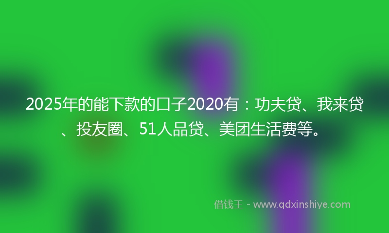 2025年的能下款的口子2020有：功夫贷、我来贷、投友圈、51人品贷、美团生活费等。