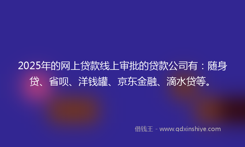 2025年的网上贷款线上审批的贷款公司有：随身贷、省呗、洋钱罐、京东金融、滴水贷等。