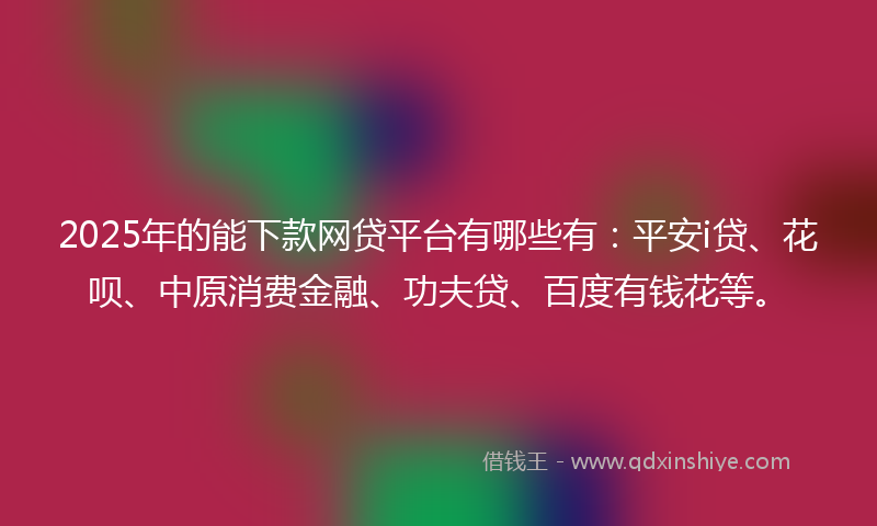 2025年的能下款网贷平台有哪些有：平安i贷、花呗、中原消费金融、功夫贷、百度有钱花等。