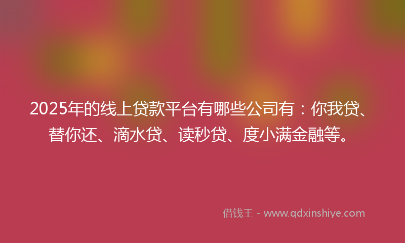 2025年的线上贷款平台有哪些公司有：你我贷、替你还、滴水贷、读秒贷、度小满金融等。