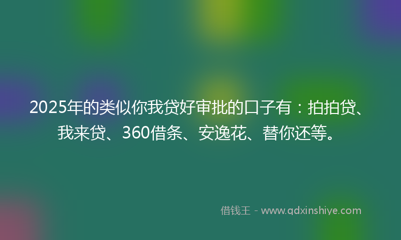 2025年的类似你我贷好审批的口子有：拍拍贷、我来贷、360借条、安逸花、替你还等。