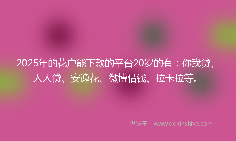2025年的花户能下款的平台20岁的有：你我贷、人人贷、安逸花、微博借钱、拉卡拉等。