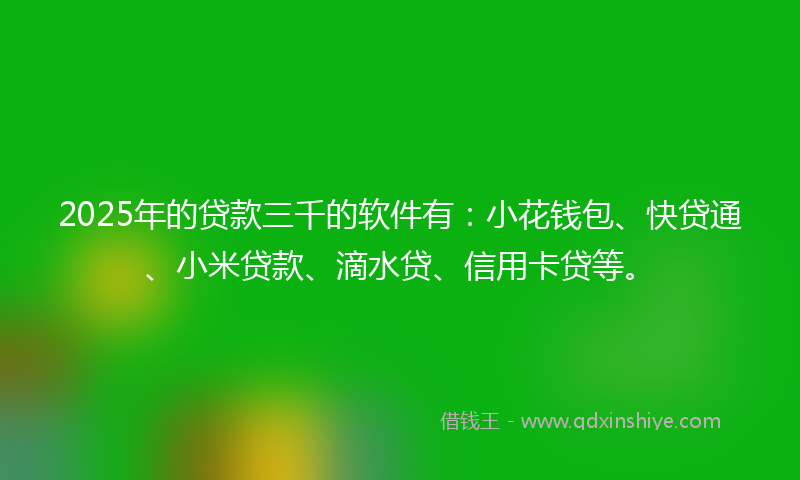 2025年的贷款三千的软件有：小花钱包、快贷通、小米贷款、滴水贷、信用卡贷等。