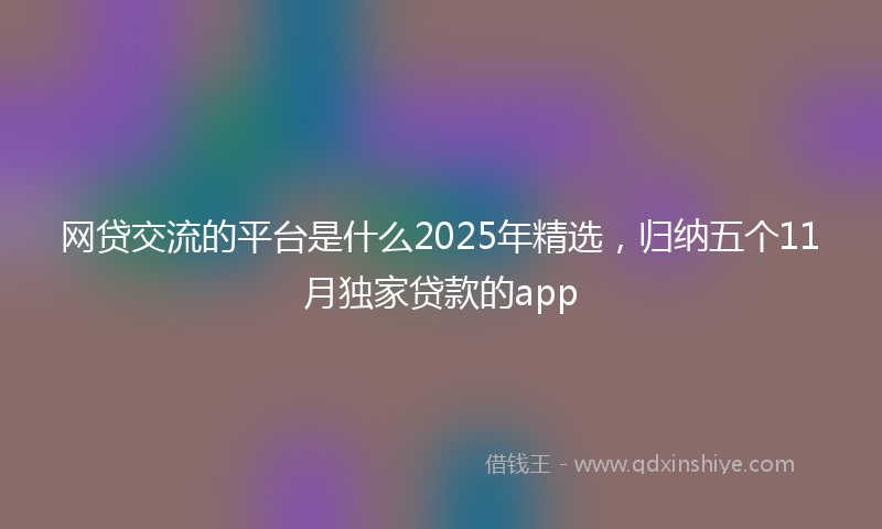 网贷交流的平台是什么2025年精选，归纳五个11月独家贷款的app