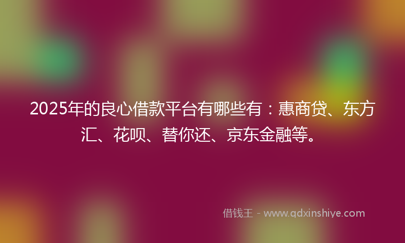 2025年的良心借款平台有哪些有：惠商贷、东方汇、花呗、替你还、京东金融等。