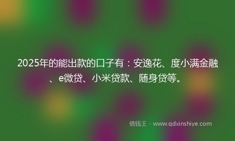 2025年的能出款的口子有：安逸花、度小满金融、e微贷、小米贷款、随身贷等。