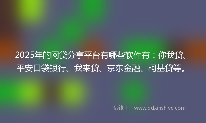 2025年的网贷分享平台有哪些软件有：你我贷、平安口袋银行、我来贷、京东金融、柯基贷等。