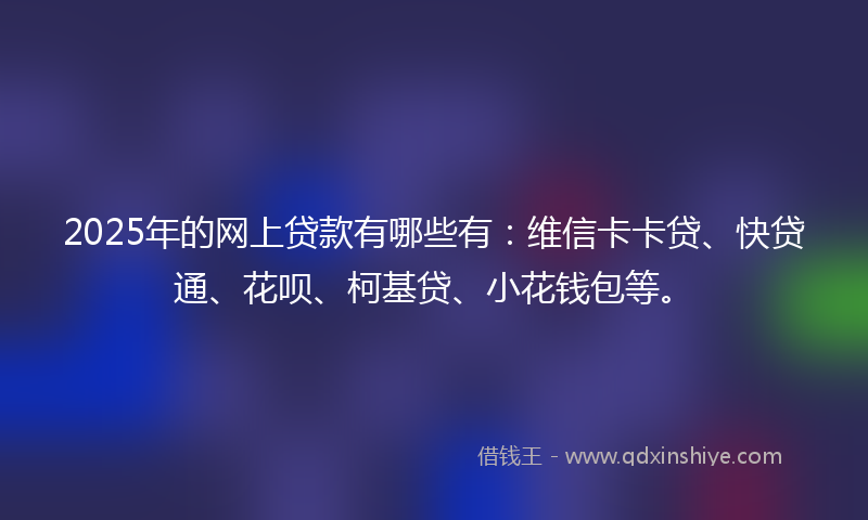 2025年的网上贷款有哪些有：维信卡卡贷、快贷通、花呗、柯基贷、小花钱包等。