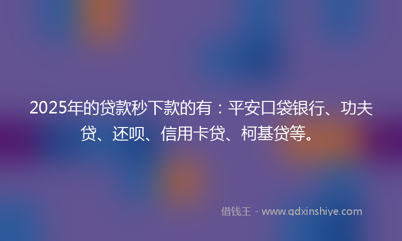 2025年的贷款秒下款的有：平安口袋银行、功夫贷、还呗、信用卡贷、柯基贷等。