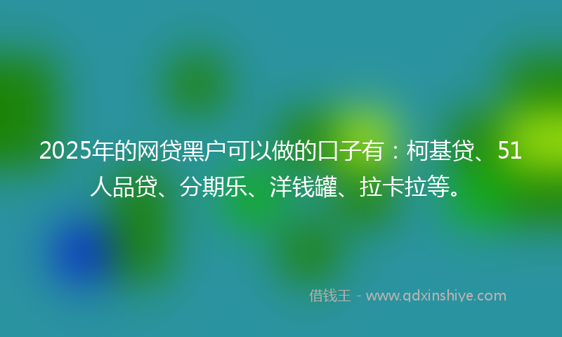 2025年的网贷黑户可以做的口子有：柯基贷、51人品贷、分期乐、洋钱罐、拉卡拉等。