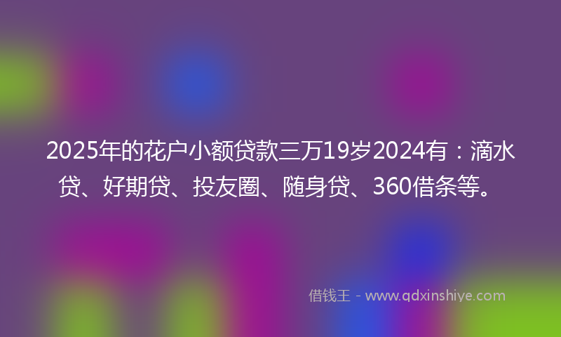 2025年的花户小额贷款三万19岁2024有：滴水贷、好期贷、投友圈、随身贷、360借条等。