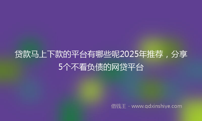 贷款马上下款的平台有哪些呢2025年推荐，分享5个不看负债的网贷平台