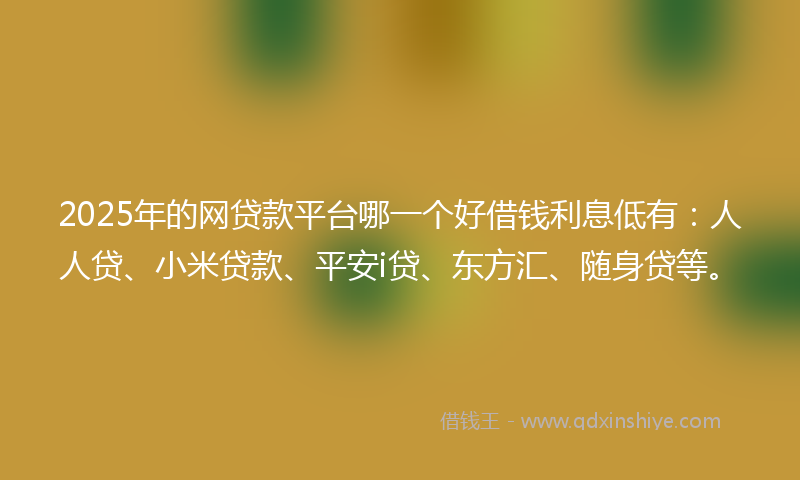 2025年的网贷款平台哪一个好借钱利息低有：人人贷、小米贷款、平安i贷、东方汇、随身贷等。