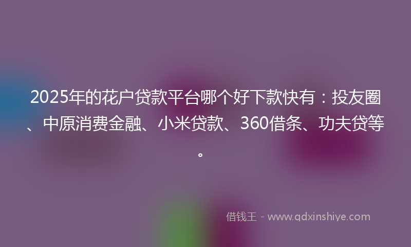 2025年的花户贷款平台哪个好下款快有:投友圈、中原消费金融、小米贷款、360借条、功夫贷等。