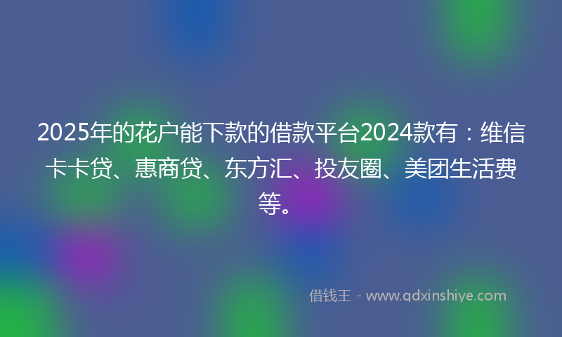 2025年的花户能下款的借款平台2024款有：维信卡卡贷、惠商贷、东方汇、投友圈、美团生活费等。