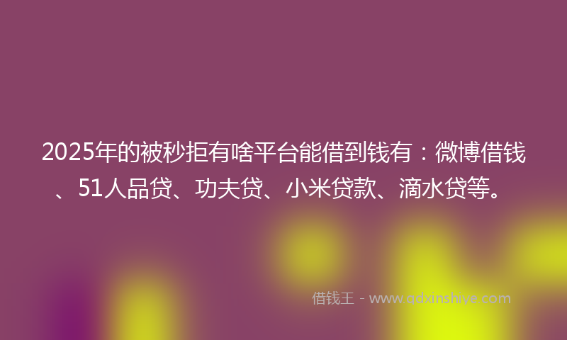 2025年的被秒拒有啥平台能借到钱有：微博借钱、51人品贷、功夫贷、小米贷款、滴水贷等。