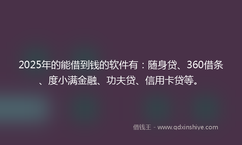 2025年的能借到钱的软件有：随身贷、360借条、度小满金融、功夫贷、信用卡贷等。