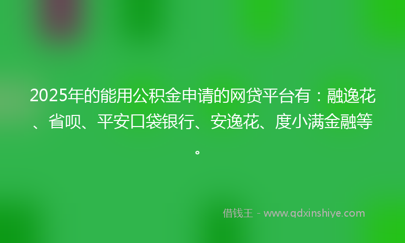 2025年的能用公积金申请的网贷平台有：融逸花、省呗、平安口袋银行、安逸花、度小满金融等。