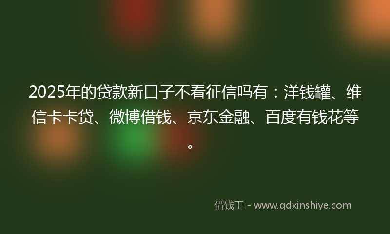 2025年的贷款新口子不看征信吗有：洋钱罐、维信卡卡贷、微博借钱、京东金融、百度有钱花等。
