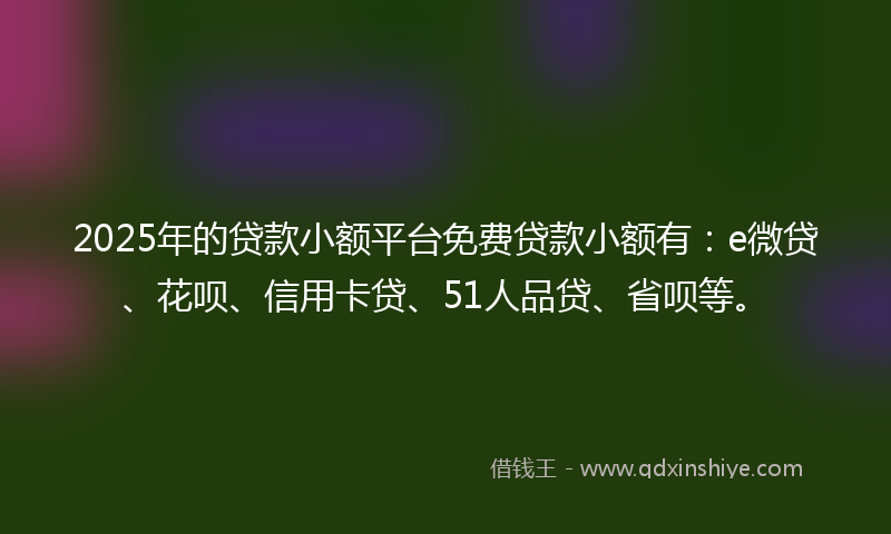 2025年的贷款小额平台免费贷款小额有：e微贷、花呗、信用卡贷、51人品贷、省呗等。