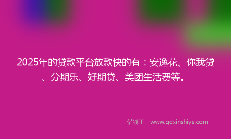 2025年的贷款平台放款快的有：安逸花、你我贷、分期乐、好期贷、美团生活费等。