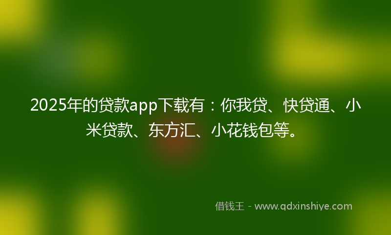 2025年的贷款app下载有：你我贷、快贷通、小米贷款、东方汇、小花钱包等。