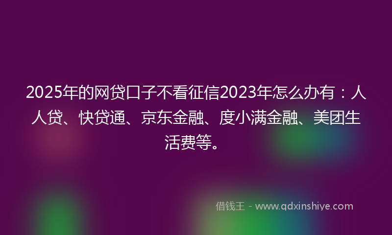 2025年的网贷口子不看征信2023年怎么办有：人人贷、快贷通、京东金融、度小满金融、美团生活费等。