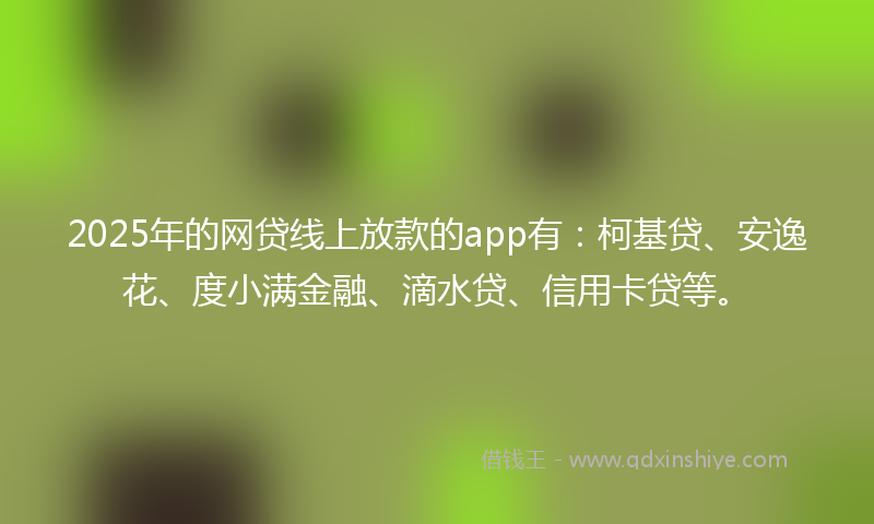 2025年的网贷线上放款的app有：柯基贷、安逸花、度小满金融、滴水贷、信用卡贷等。