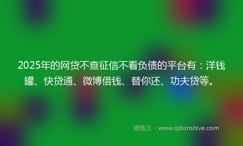 2025年的网贷不查征信不看负债的平台有：洋钱罐、快贷通、微博借钱、替你还、功夫贷等。