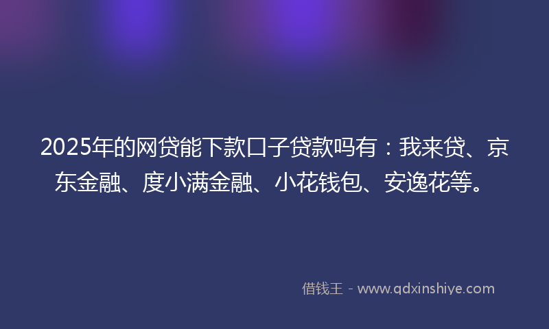 2025年的网贷能下款口子贷款吗有：我来贷、京东金融、度小满金融、小花钱包、安逸花等。
