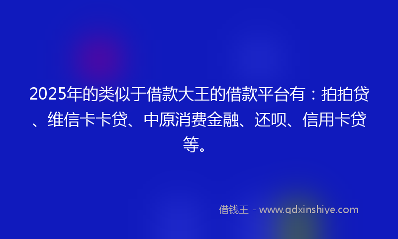 2025年的类似于借款大王的借款平台有：拍拍贷、维信卡卡贷、中原消费金融、还呗、信用卡贷等。
