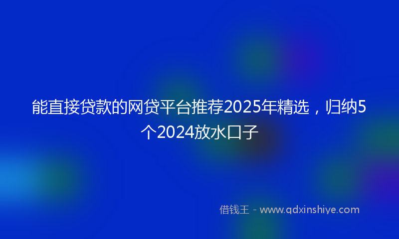 能直接贷款的网贷平台推荐2025年精选，归纳5个2024放水口子