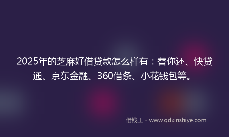 2025年的芝麻好借贷款怎么样有：替你还、快贷通、京东金融、360借条、小花钱包等。