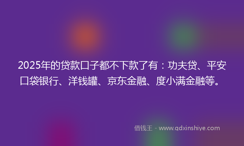 2025年的贷款口子都不下款了有：功夫贷、平安口袋银行、洋钱罐、京东金融、度小满金融等。