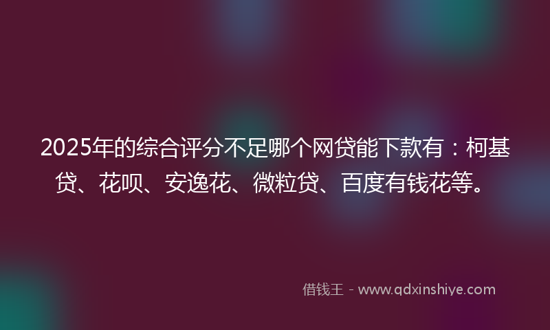 2025年的综合评分不足哪个网贷能下款有：柯基贷、花呗、安逸花、微粒贷、百度有钱花等。