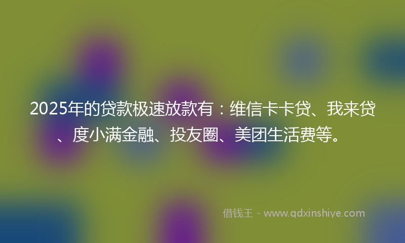 2025年的贷款极速放款有：维信卡卡贷、我来贷、度小满金融、投友圈、美团生活费等。