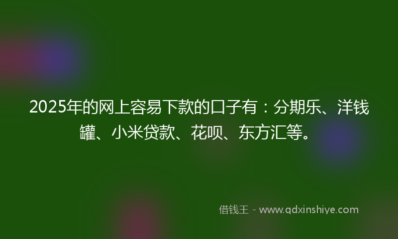 2025年的网上容易下款的口子有：分期乐、洋钱罐、小米贷款、花呗、东方汇等。