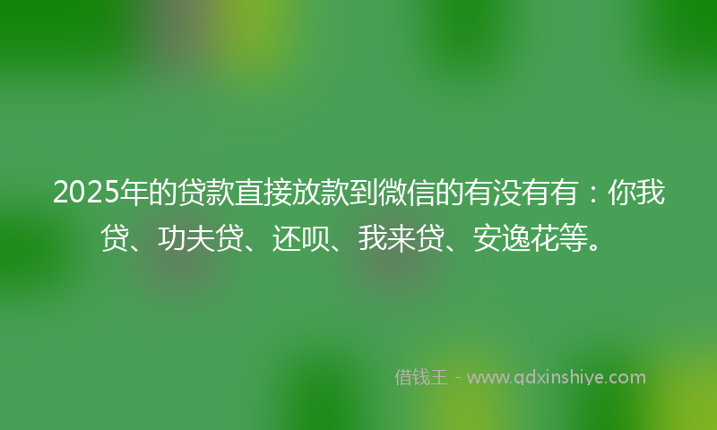 2025年的贷款直接放款到微信的有没有有：你我贷、功夫贷、还呗、我来贷、安逸花等。