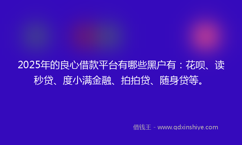 2025年的良心借款平台有哪些黑户有：花呗、读秒贷、度小满金融、拍拍贷、随身贷等。