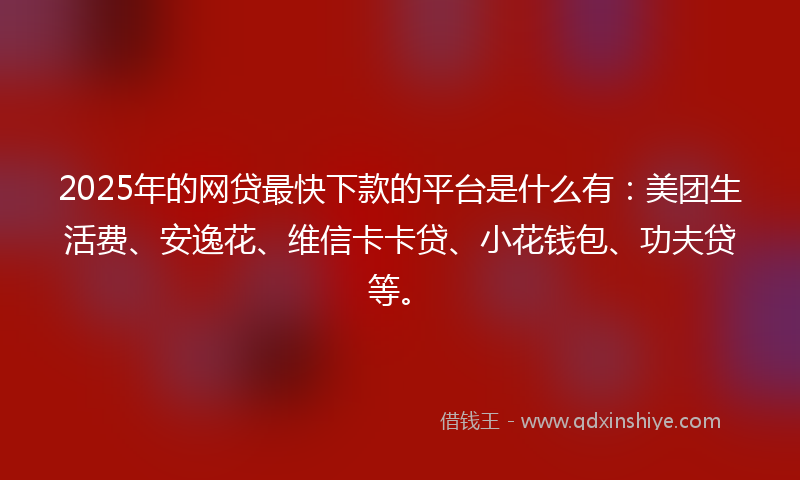 2025年的网贷最快下款的平台是什么有：美团生活费、安逸花、维信卡卡贷、小花钱包、功夫贷等。