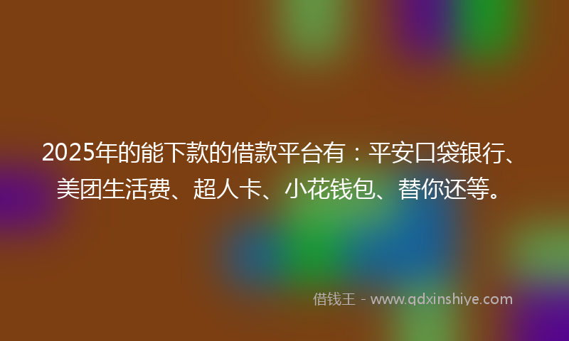 2025年的能下款的借款平台有：平安口袋银行、美团生活费、超人卡、小花钱包、替你还等。