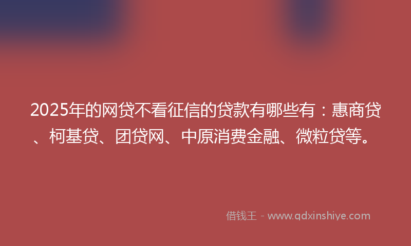 2025年的网贷不看征信的贷款有哪些有：惠商贷、柯基贷、团贷网、中原消费金融、微粒贷等。