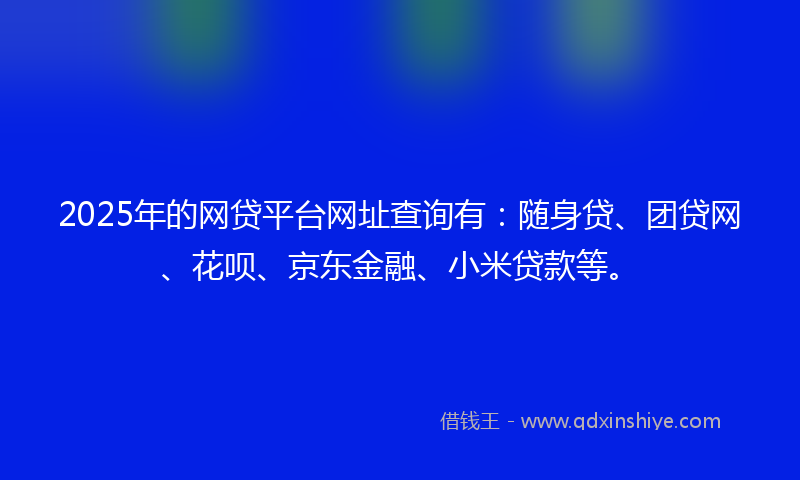 2025年的网贷平台网址查询有：随身贷、团贷网、花呗、京东金融、小米贷款等。