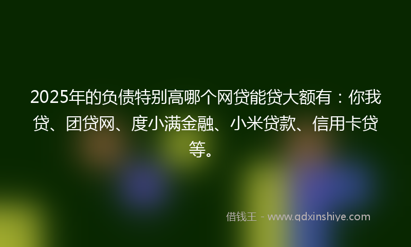 2025年的负债特别高哪个网贷能贷大额有：你我贷、团贷网、度小满金融、小米贷款、信用卡贷等。