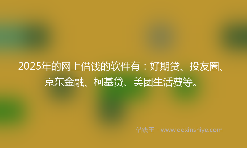 2025年的网上借钱的软件有：好期贷、投友圈、京东金融、柯基贷、美团生活费等。