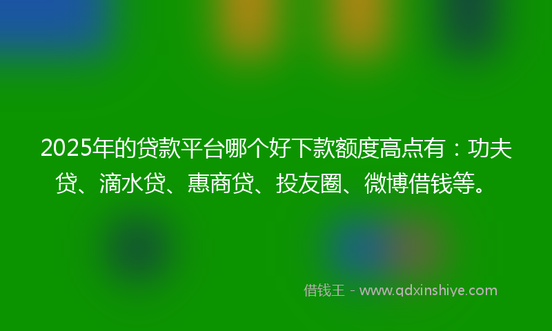 2025年的贷款平台哪个好下款额度高点有：功夫贷、滴水贷、惠商贷、投友圈、微博借钱等。
