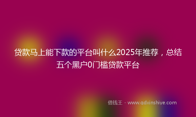 贷款马上能下款的平台叫什么2025年推荐，总结五个黑户0门槛贷款平台