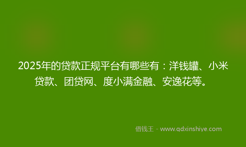 2025年的贷款正规平台有哪些有：洋钱罐、小米贷款、团贷网、度小满金融、安逸花等。