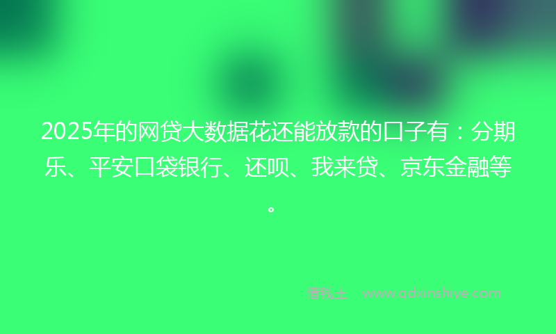 2025年的网贷大数据花还能放款的口子有：分期乐、平安口袋银行、还呗、我来贷、京东金融等。